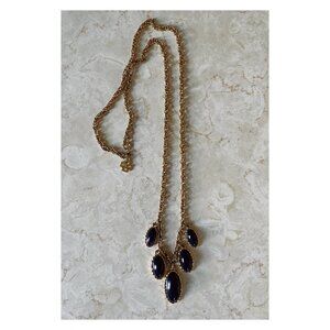 VTG Ann Taylor Gold Chain and Navy Blue Muti Stone Pendant Necklace 36"